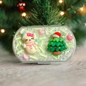 Handmade Decoden Mini Pill Box Hello Kitty, Kawaii Junk Case For Christmas Xmas
